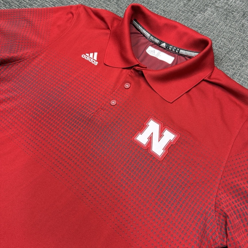Adidas Nebraska Cornhuskers Polo Shirt Mens XL Red Climalite Performance